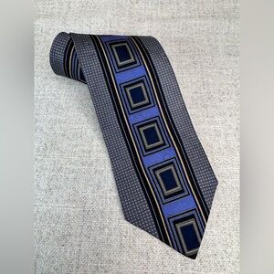 George Machado 100% Silk Vintage Mens Neck Tie Blue Black Art Deco geometric USA